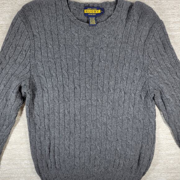 Rugby Ralph Lauren Cable Knit Sweater Large Gray Wool Angora Cashmere Blend - Picture 8 of 12